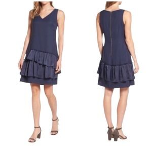 NWT Eliza J Tiered Ruffle Hem Dress Navy Blue 8